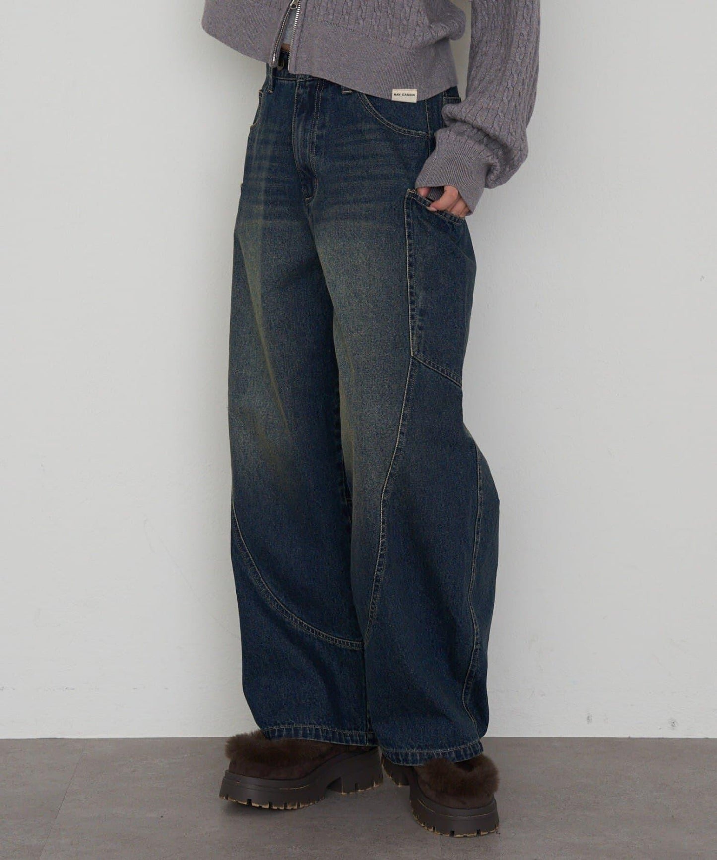 拼接設計牛仔褲