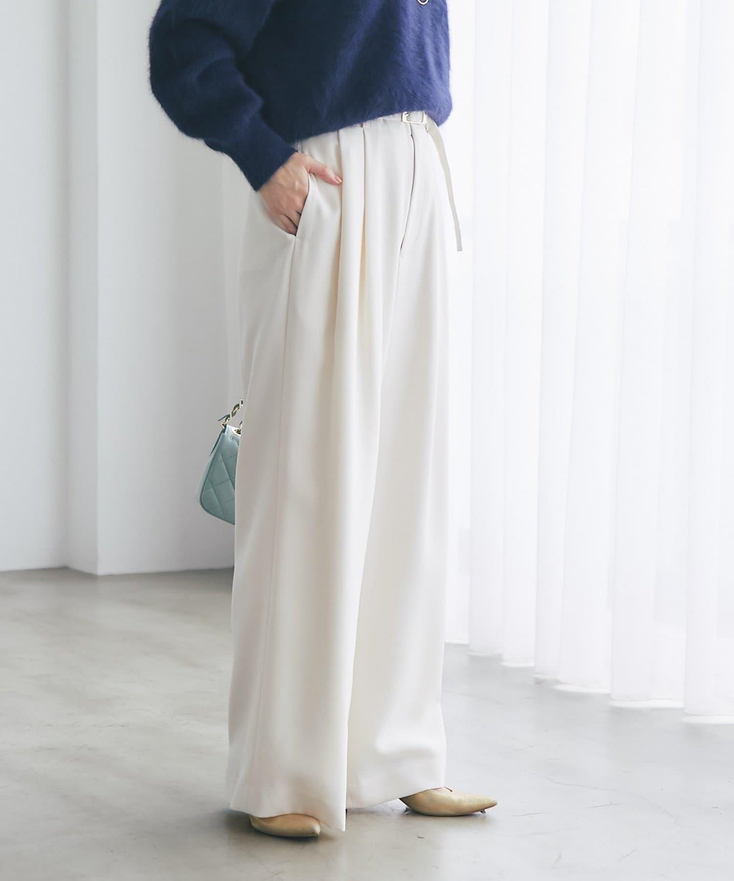 配腰帶寬鬆長褲