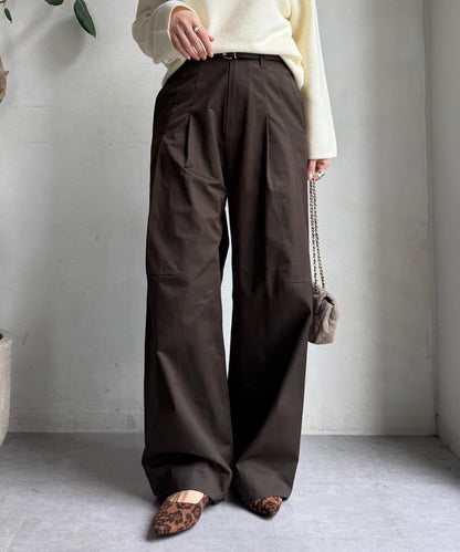 斜紋寬腿休閒褲