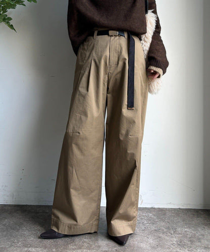 斜紋寬腿休閒褲