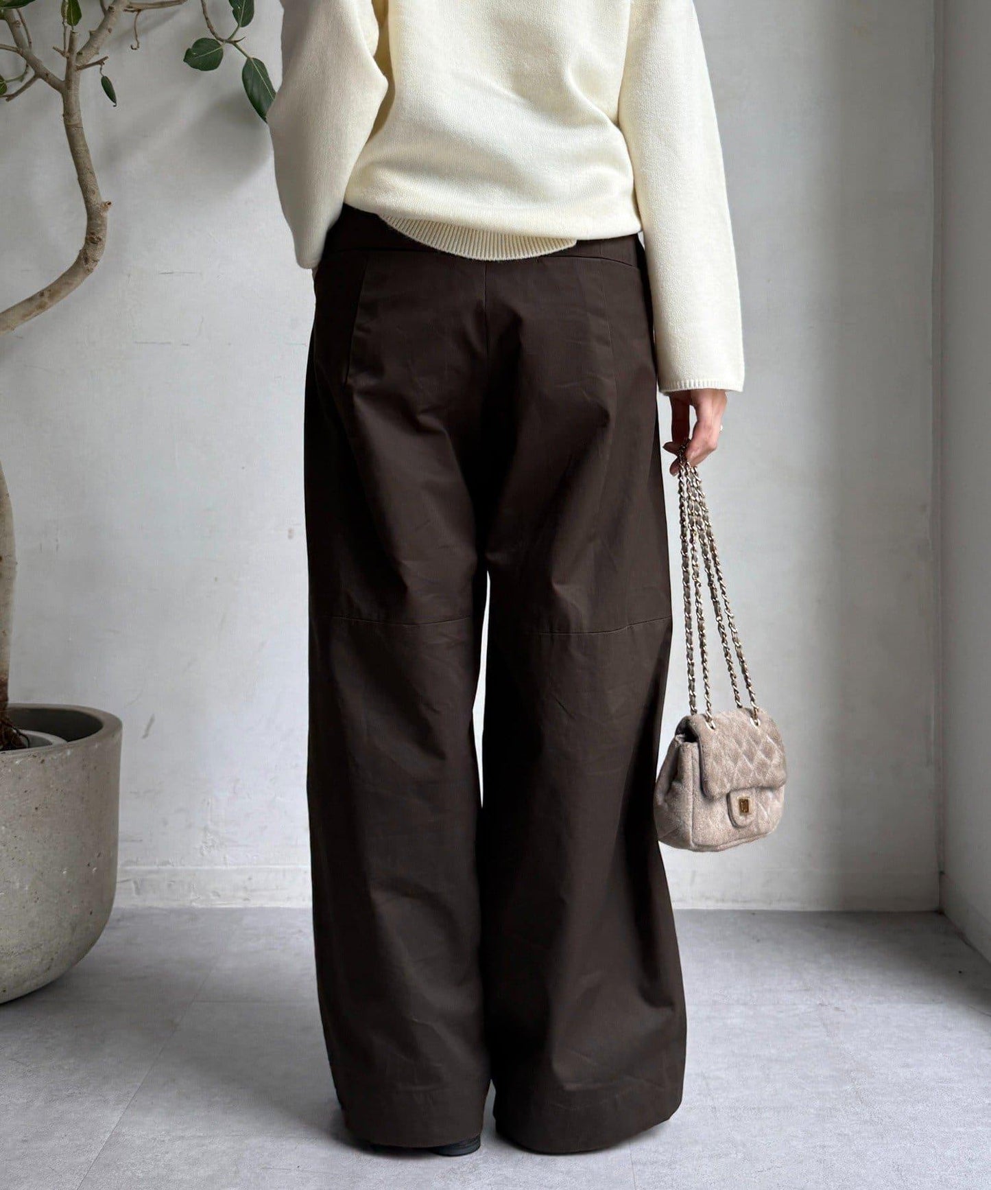 斜紋寬腿休閒褲