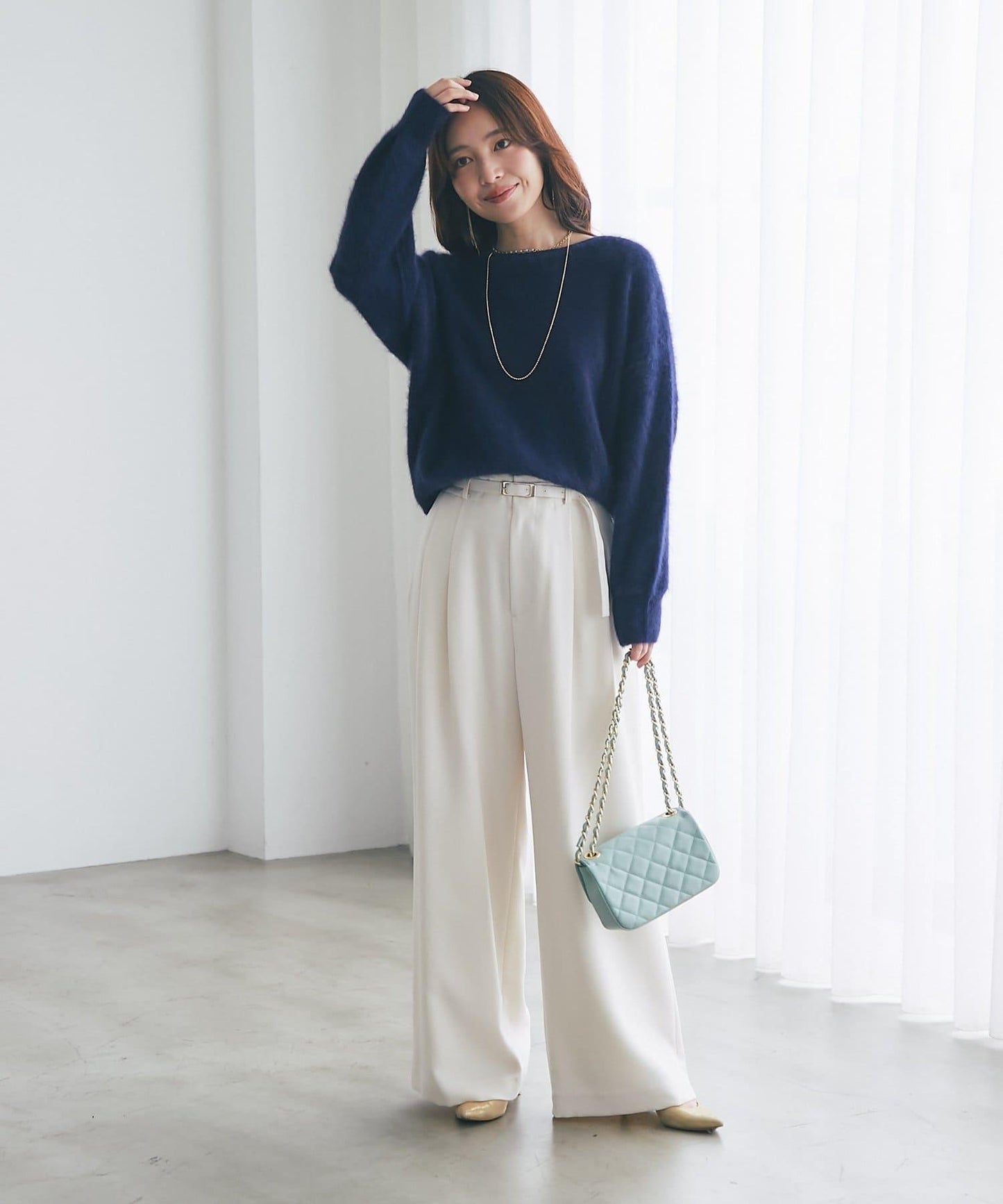 配腰帶寬鬆長褲