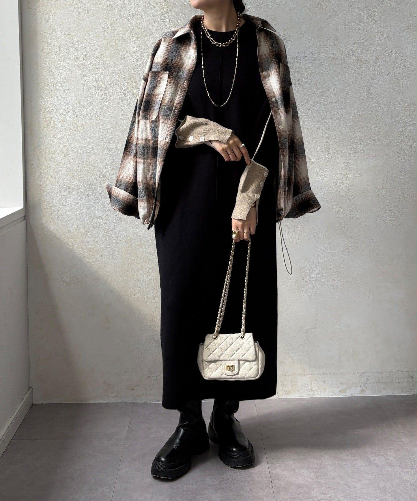 線條設計米蘭羅紋連衣裙