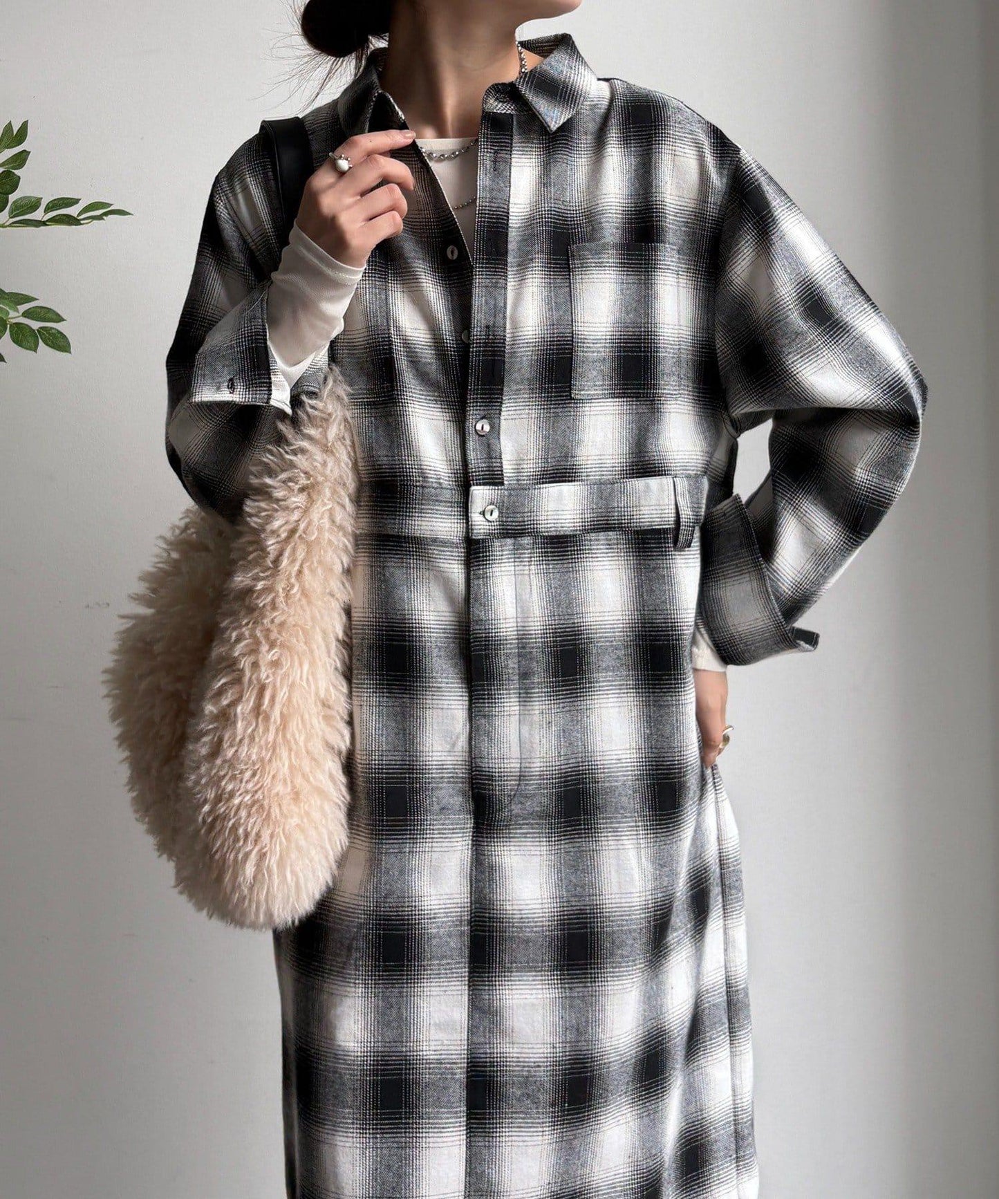 漸變格紋連衣裙