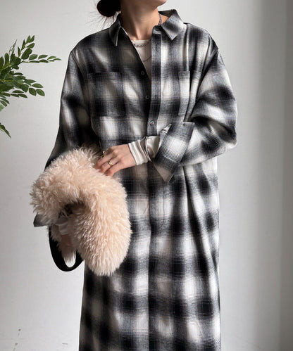 漸變格紋連衣裙