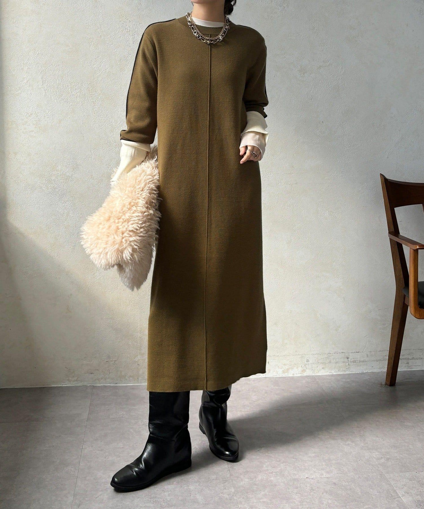 線條設計米蘭羅紋連衣裙