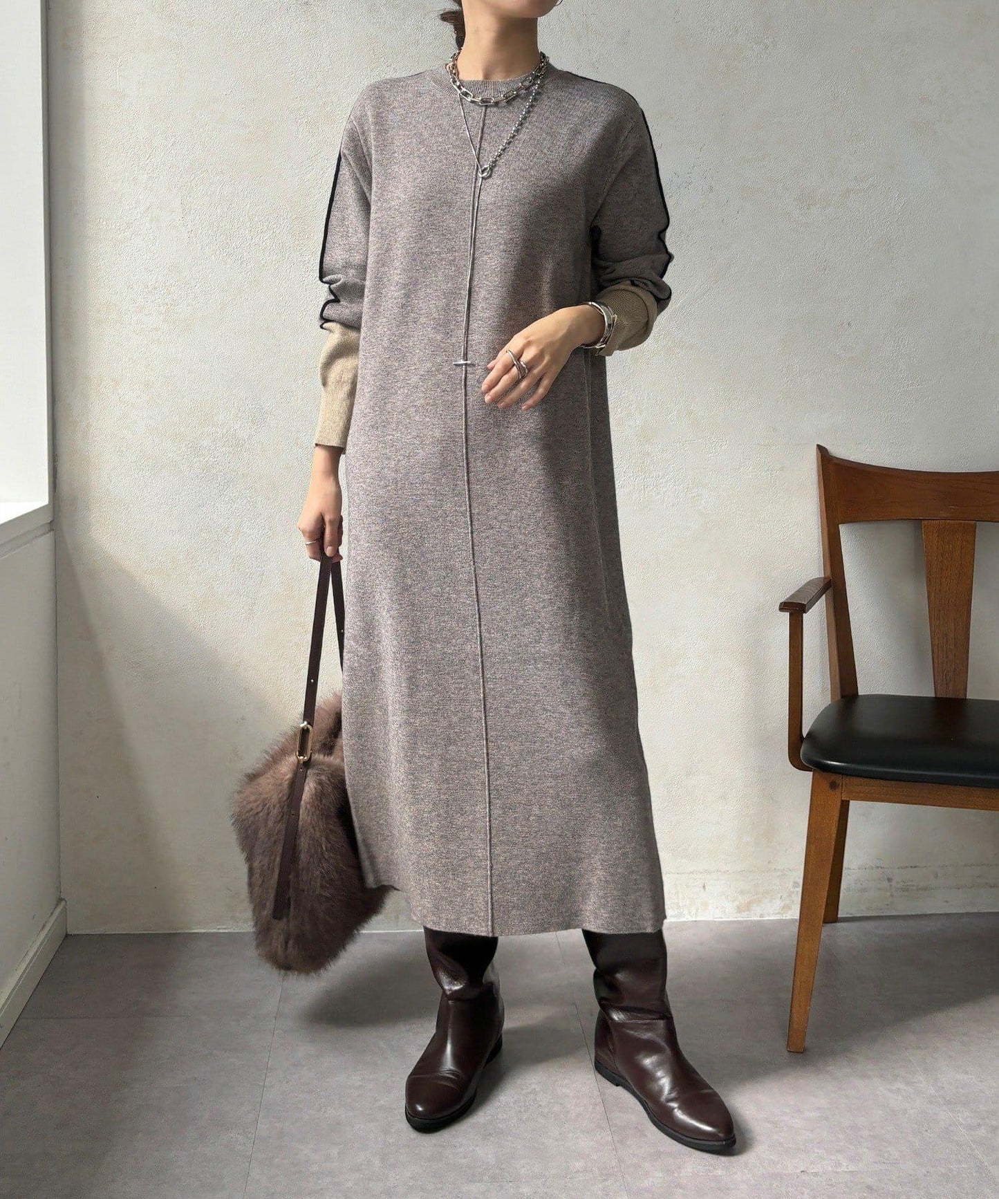 線條設計米蘭羅紋連衣裙