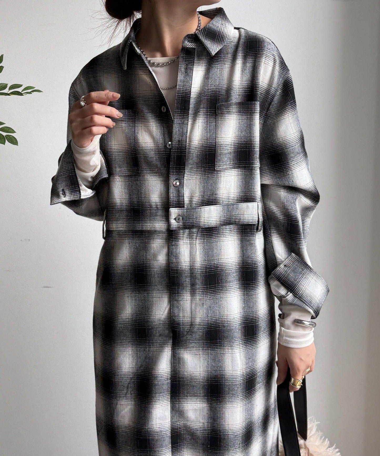 漸變格紋連衣裙