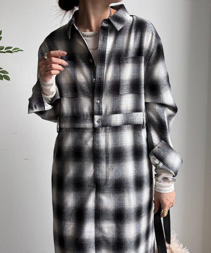 漸變格紋連衣裙