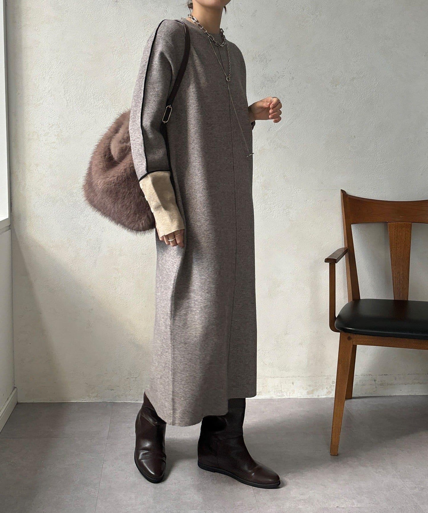 線條設計米蘭羅紋連衣裙