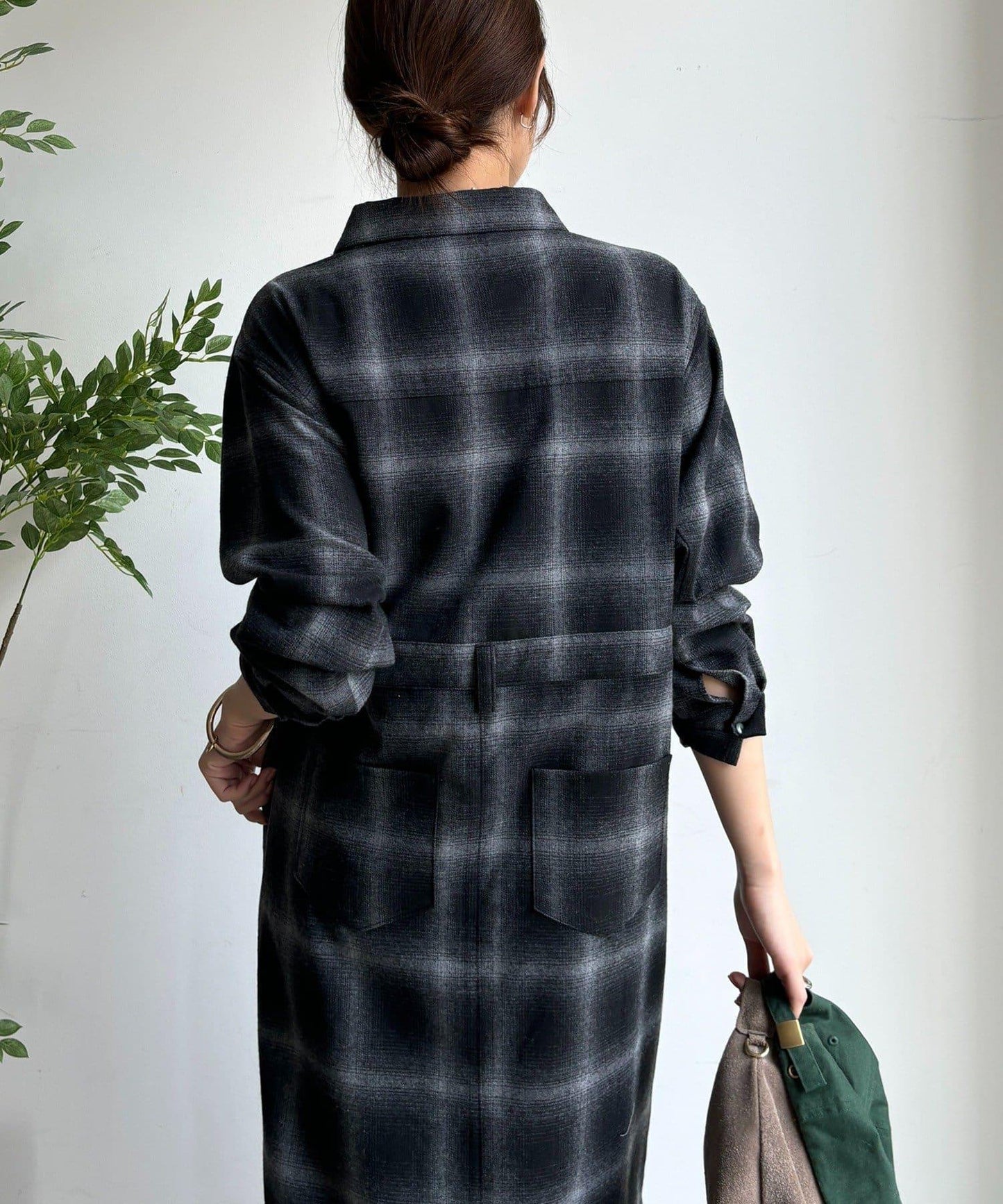 漸變格紋連衣裙