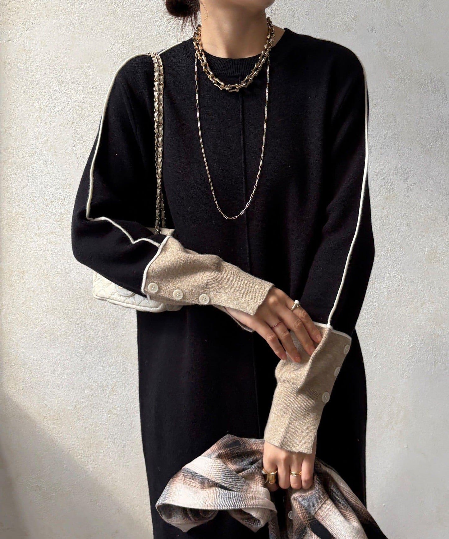 線條設計米蘭羅紋連衣裙