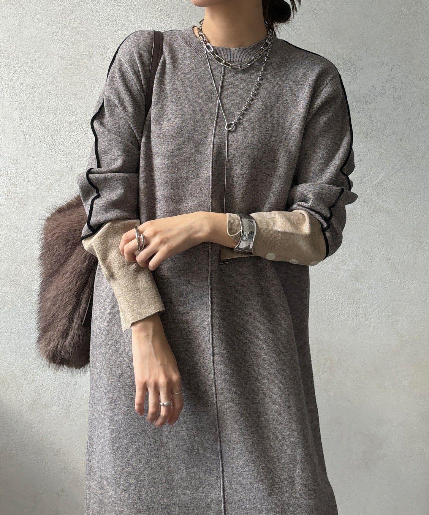 線條設計米蘭羅紋連衣裙