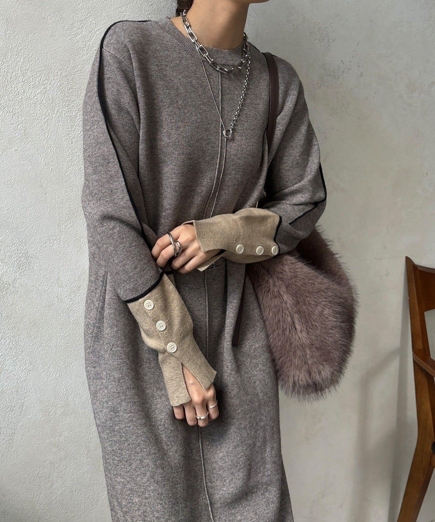 線條設計米蘭羅紋連衣裙