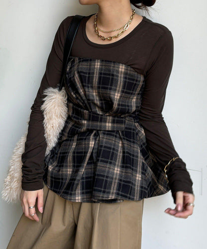 磨毛格紋吊帶背心