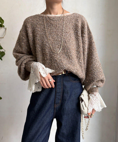 混紡紗船領套頭衫