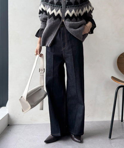 高腰雙排扣牛仔褲