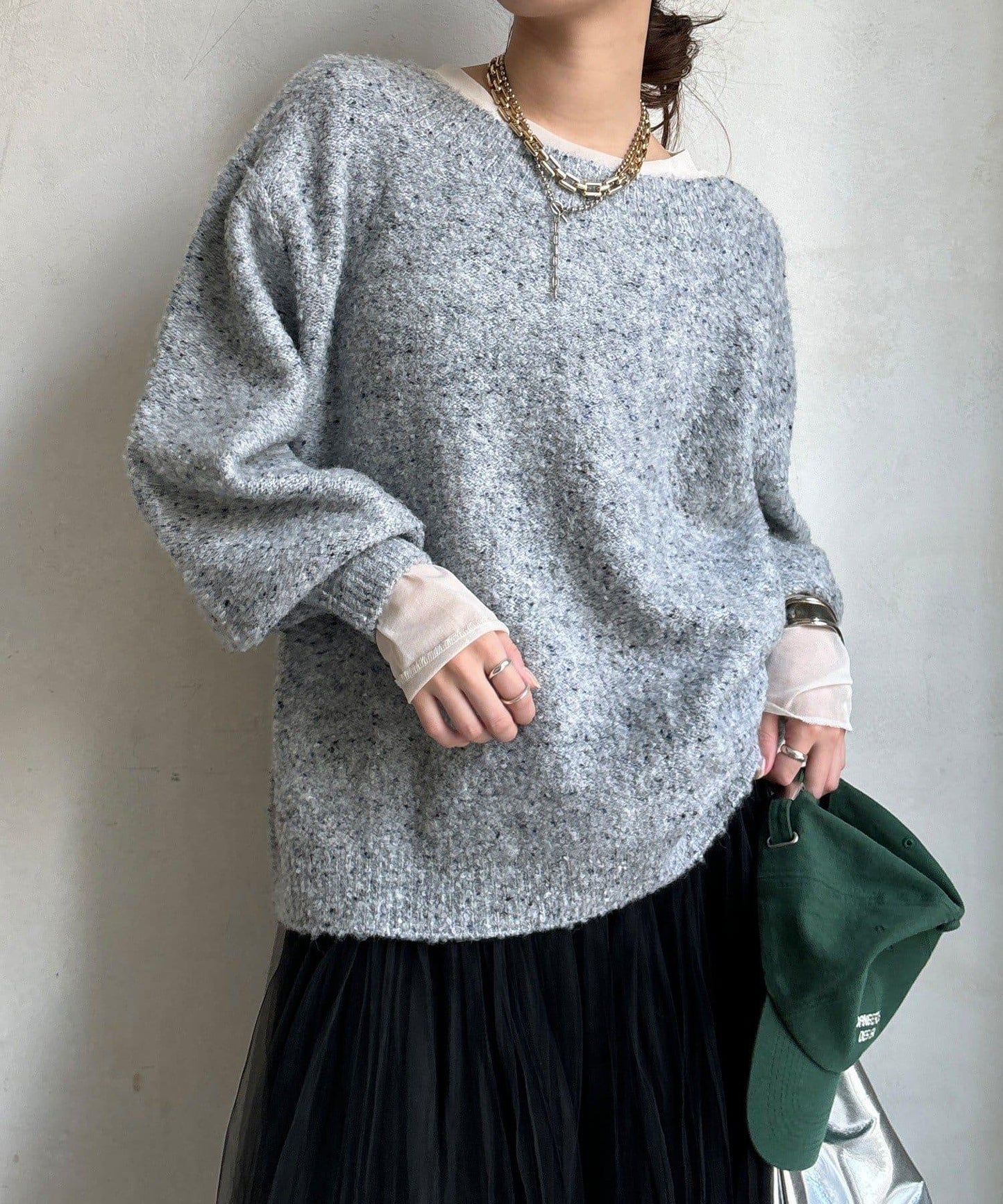 混紡紗船領套頭衫