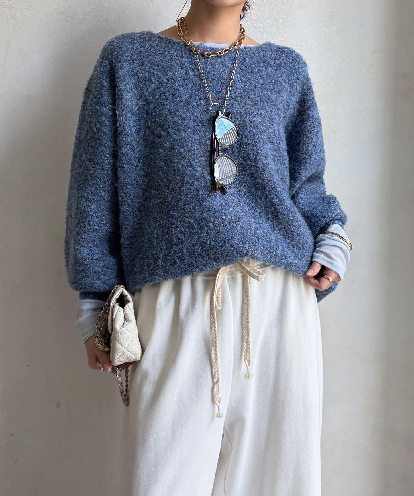 混紡紗船領套頭衫