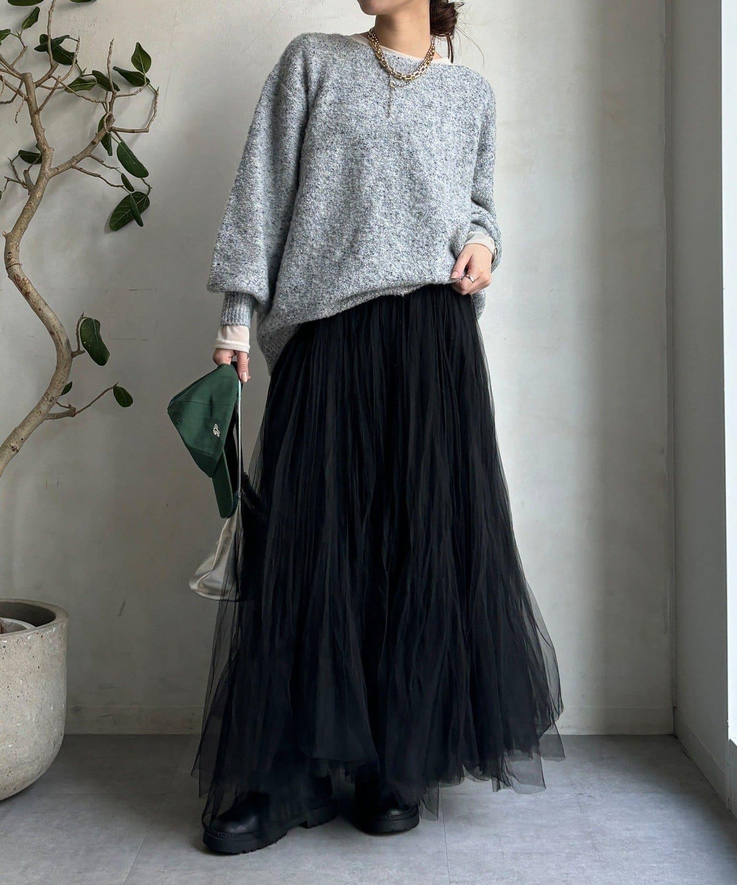 混紡紗船領套頭衫