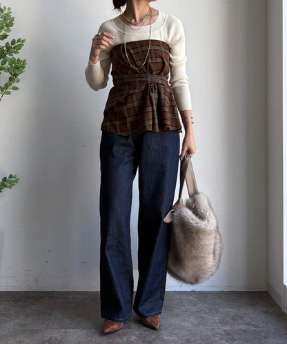 磨毛格紋吊帶背心