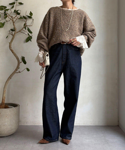 混紡紗船領套頭衫