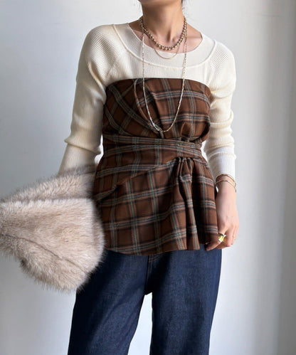 磨毛格紋吊帶背心