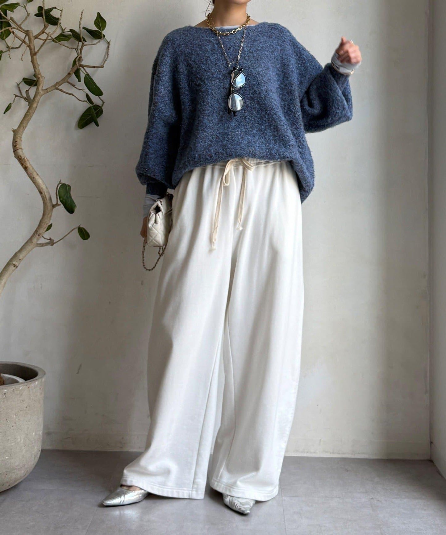 混紡紗船領套頭衫