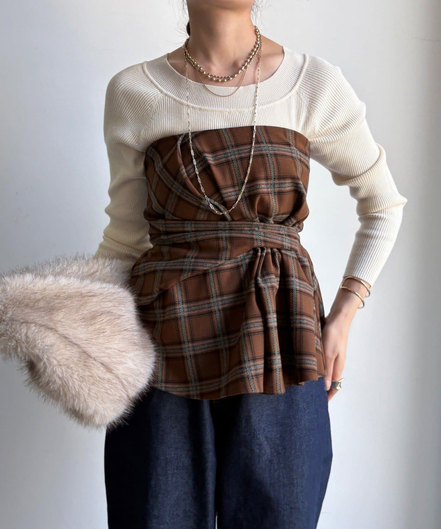 磨毛格紋吊帶背心