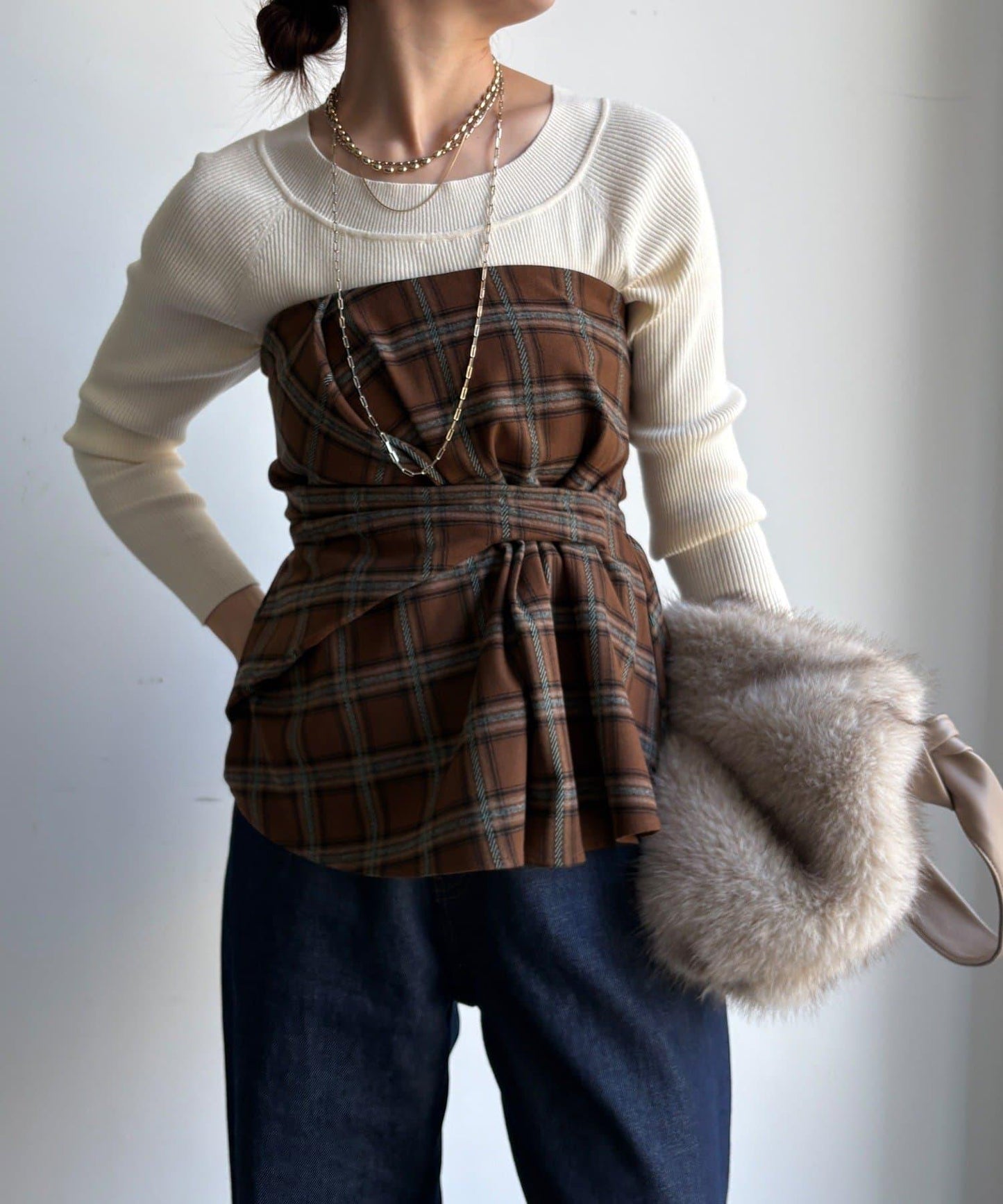 磨毛格紋吊帶背心