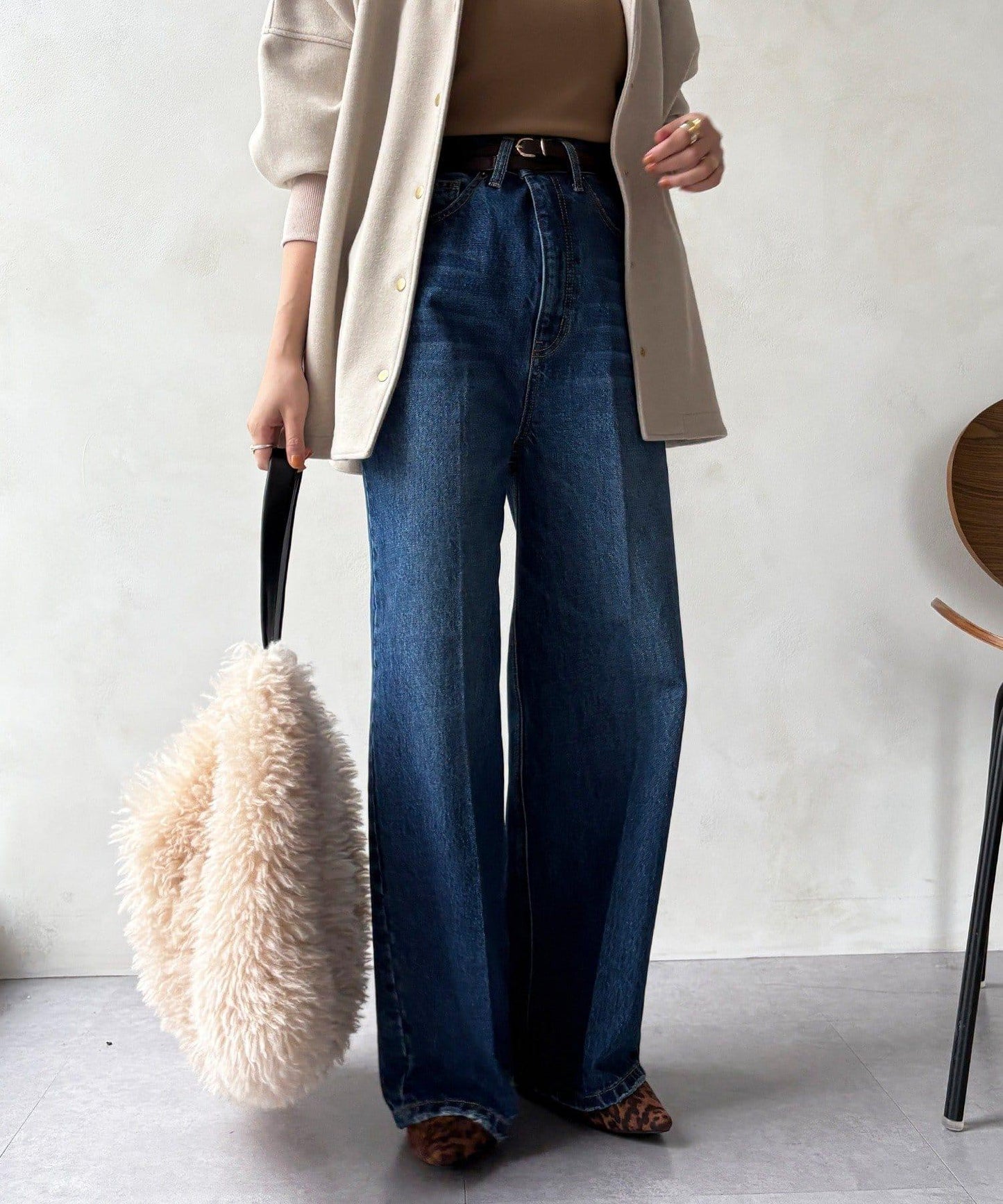 高腰雙排扣牛仔褲