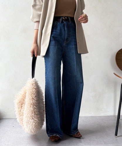 高腰雙排扣牛仔褲