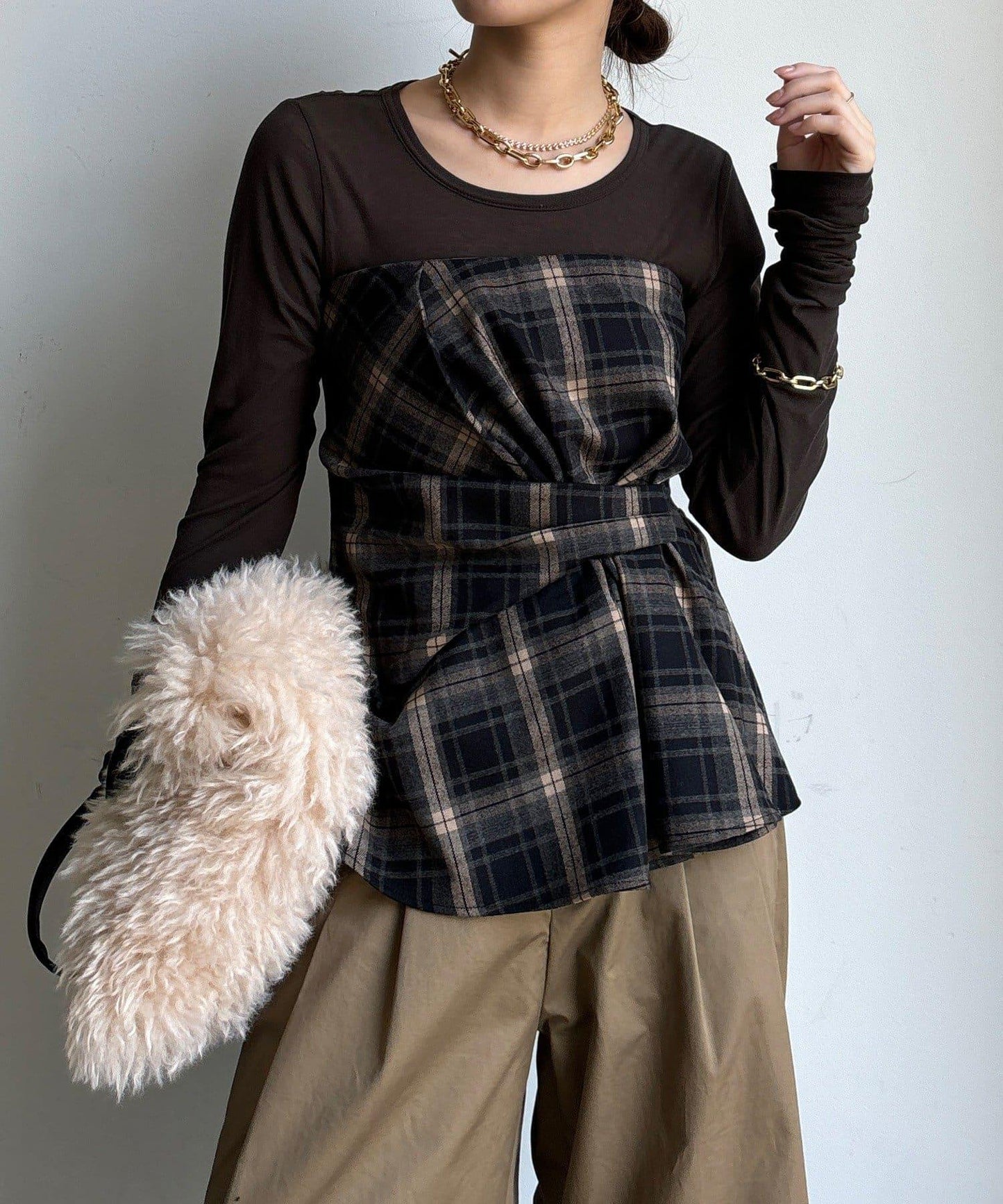 磨毛格紋吊帶背心