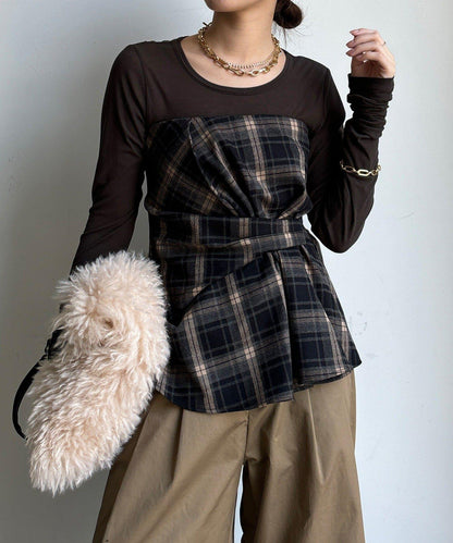 磨毛格紋吊帶背心