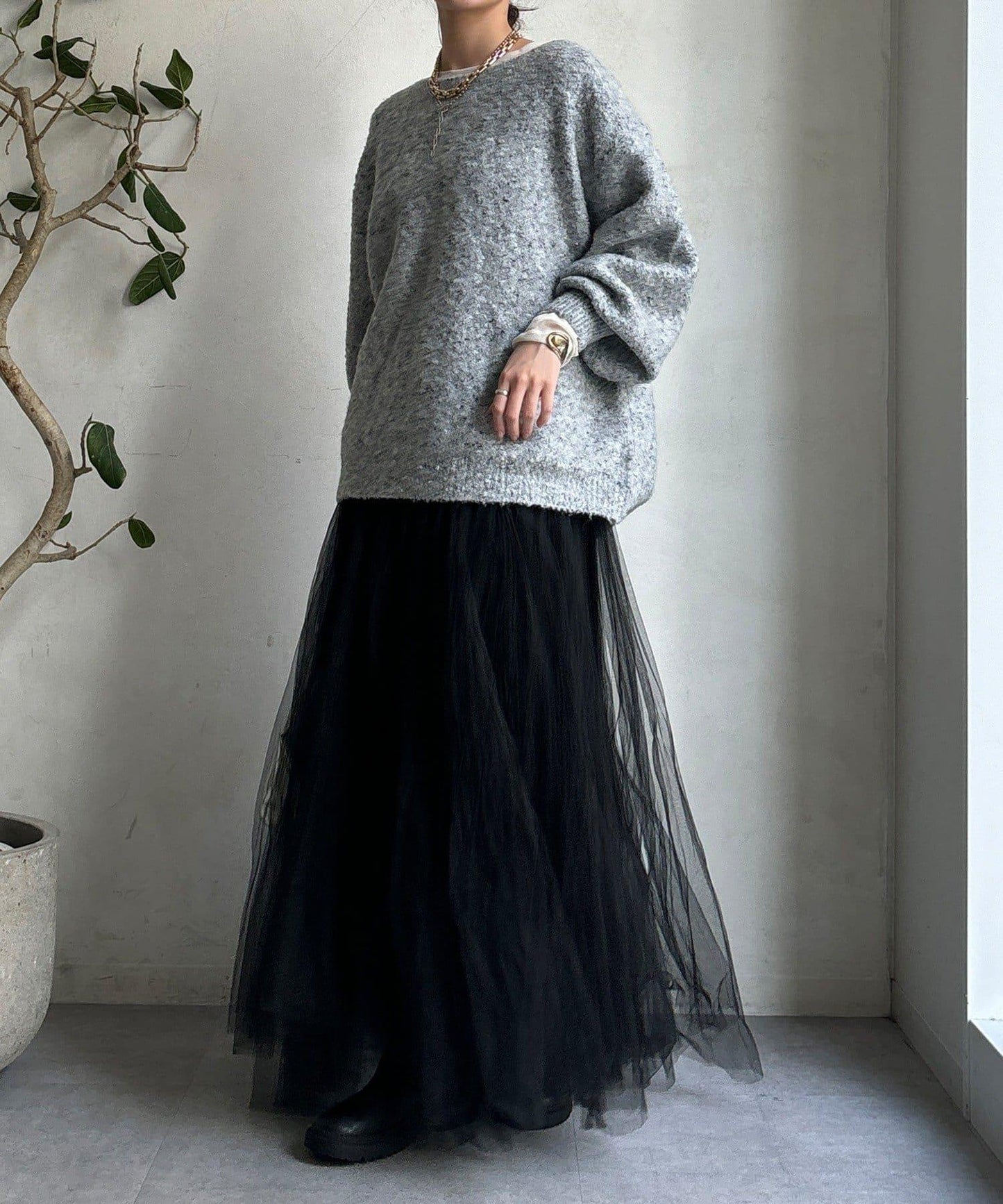 混紡紗船領套頭衫