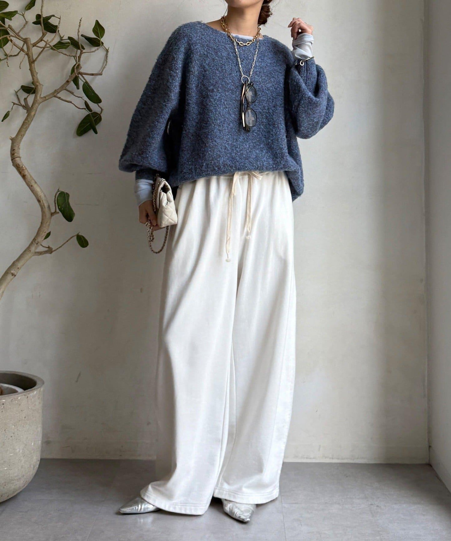 混紡紗船領套頭衫