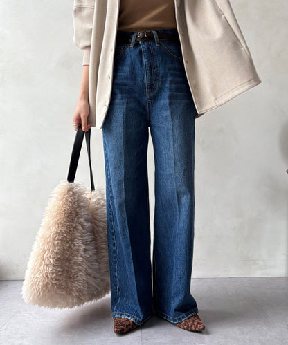 高腰雙排扣牛仔褲