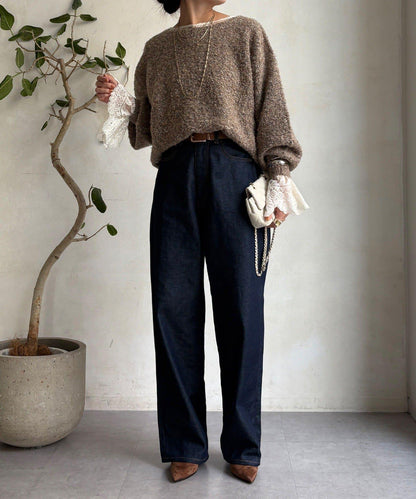 混紡紗船領套頭衫