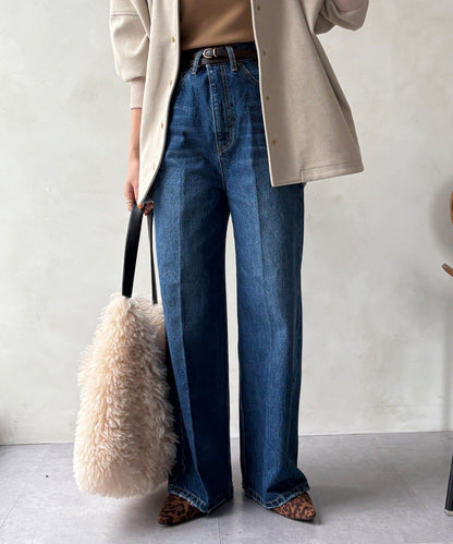 高腰雙排扣牛仔褲