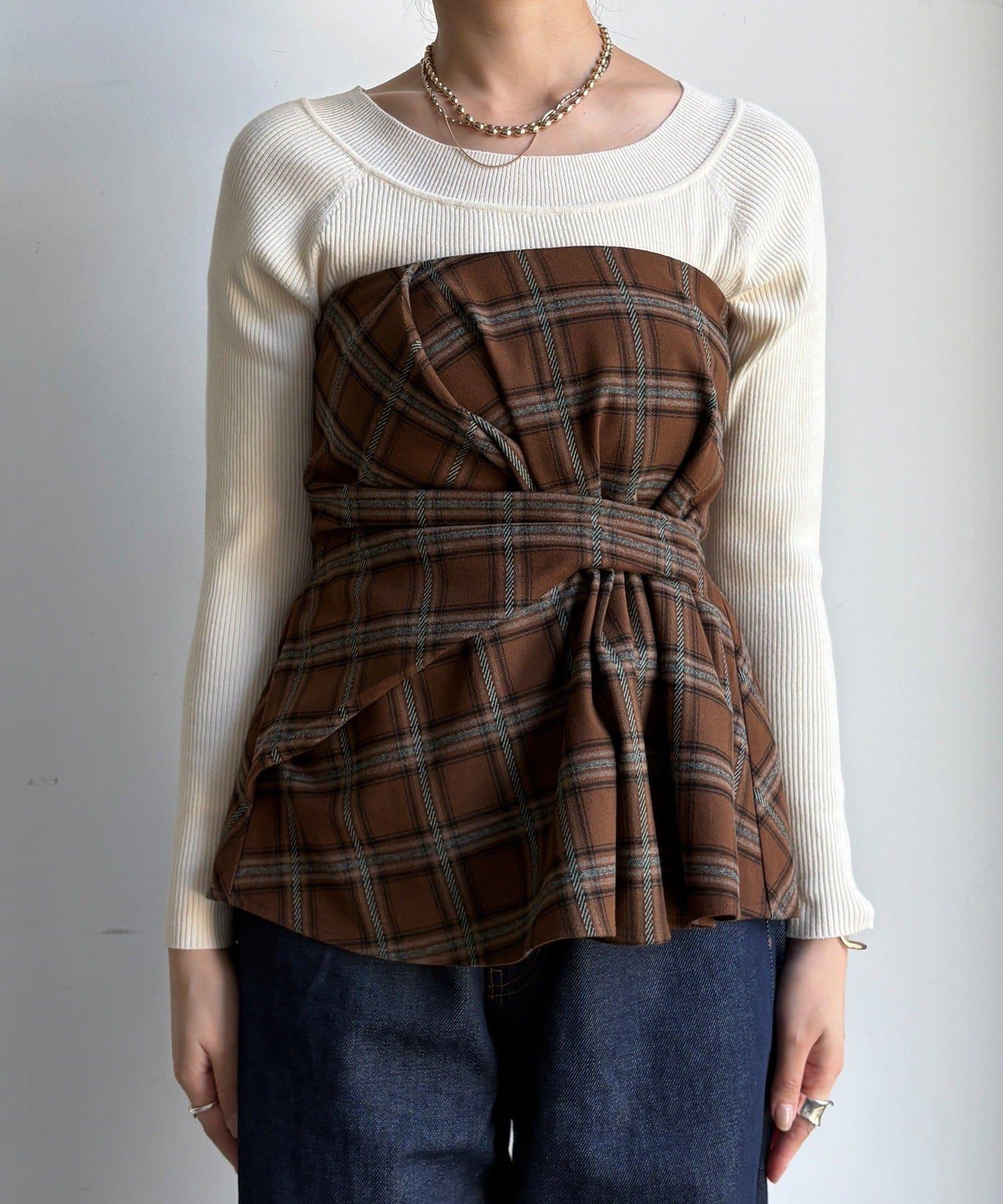 磨毛格紋吊帶背心