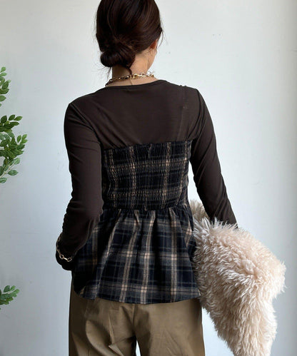 磨毛格紋吊帶背心