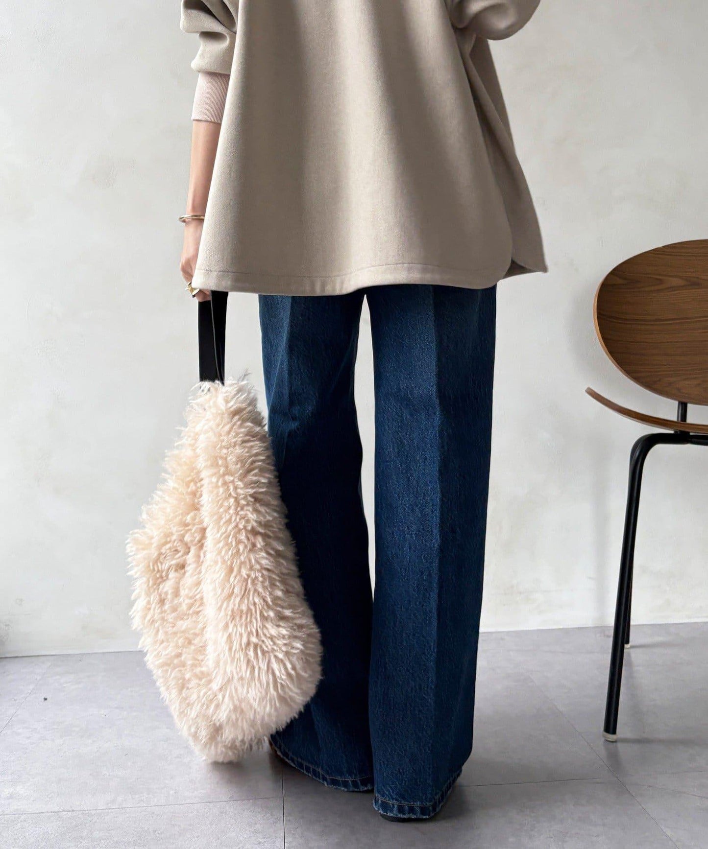 高腰雙排扣牛仔褲