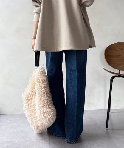 高腰雙排扣牛仔褲