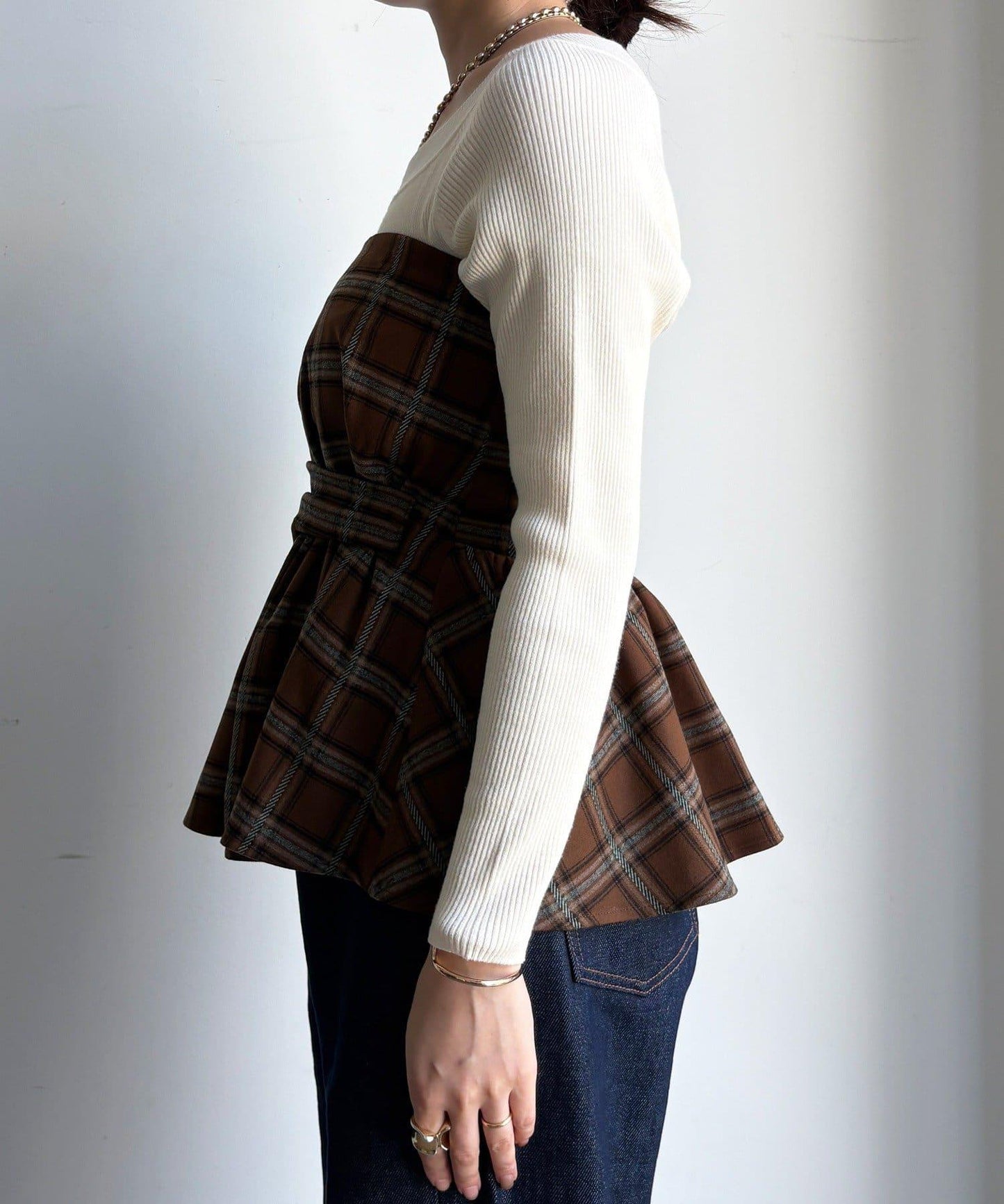 磨毛格紋吊帶背心