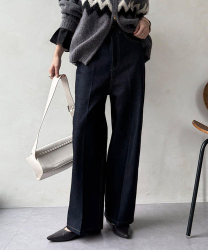 高腰雙排扣牛仔褲