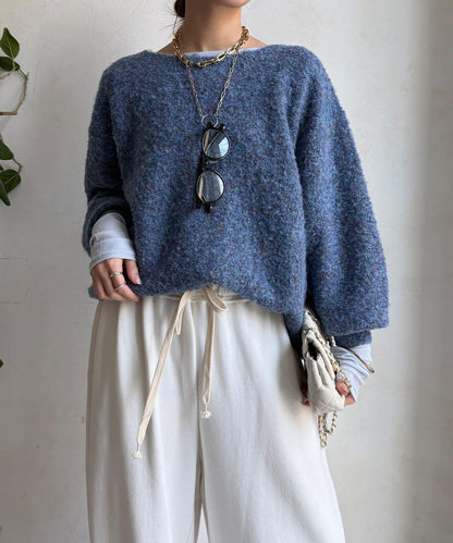 混紡紗船領套頭衫