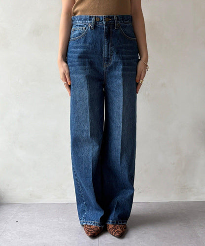 高腰雙排扣牛仔褲