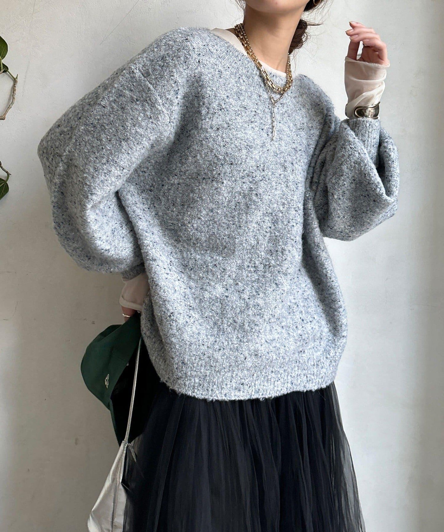 混紡紗船領套頭衫