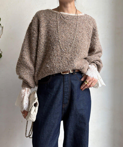 混紡紗船領套頭衫