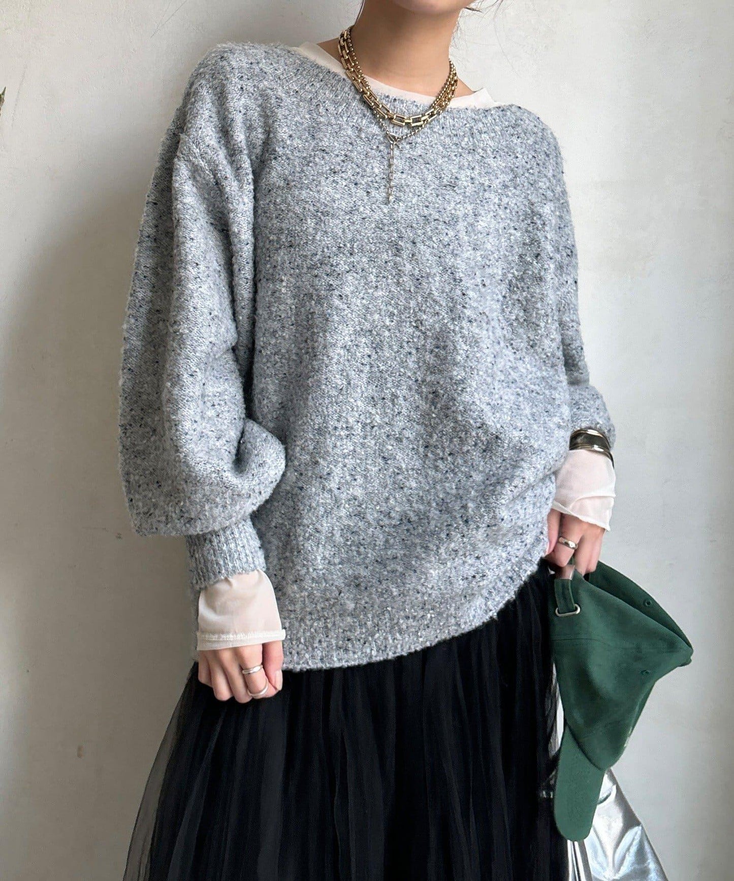 混紡紗船領套頭衫